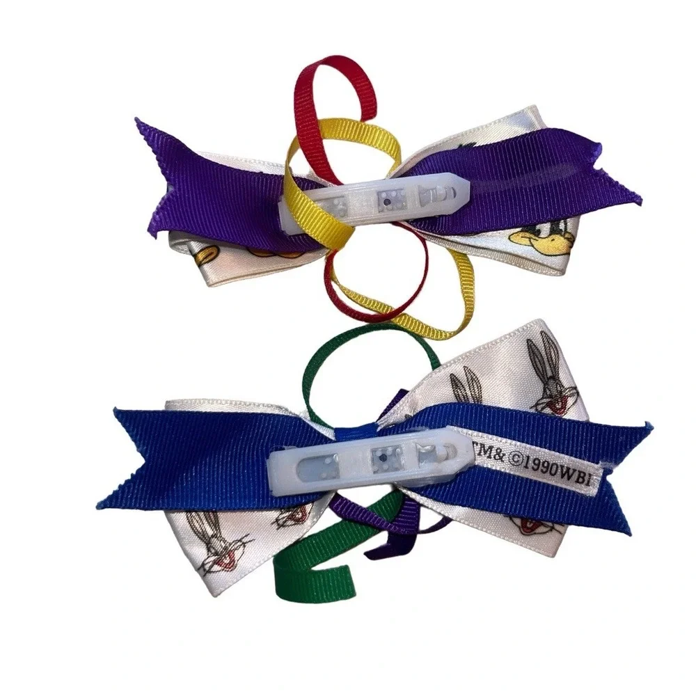 Vintage Looney Tunes Hair Barrette Ribbons Bugs Bunny Daffy Duck 1990 Barrettes